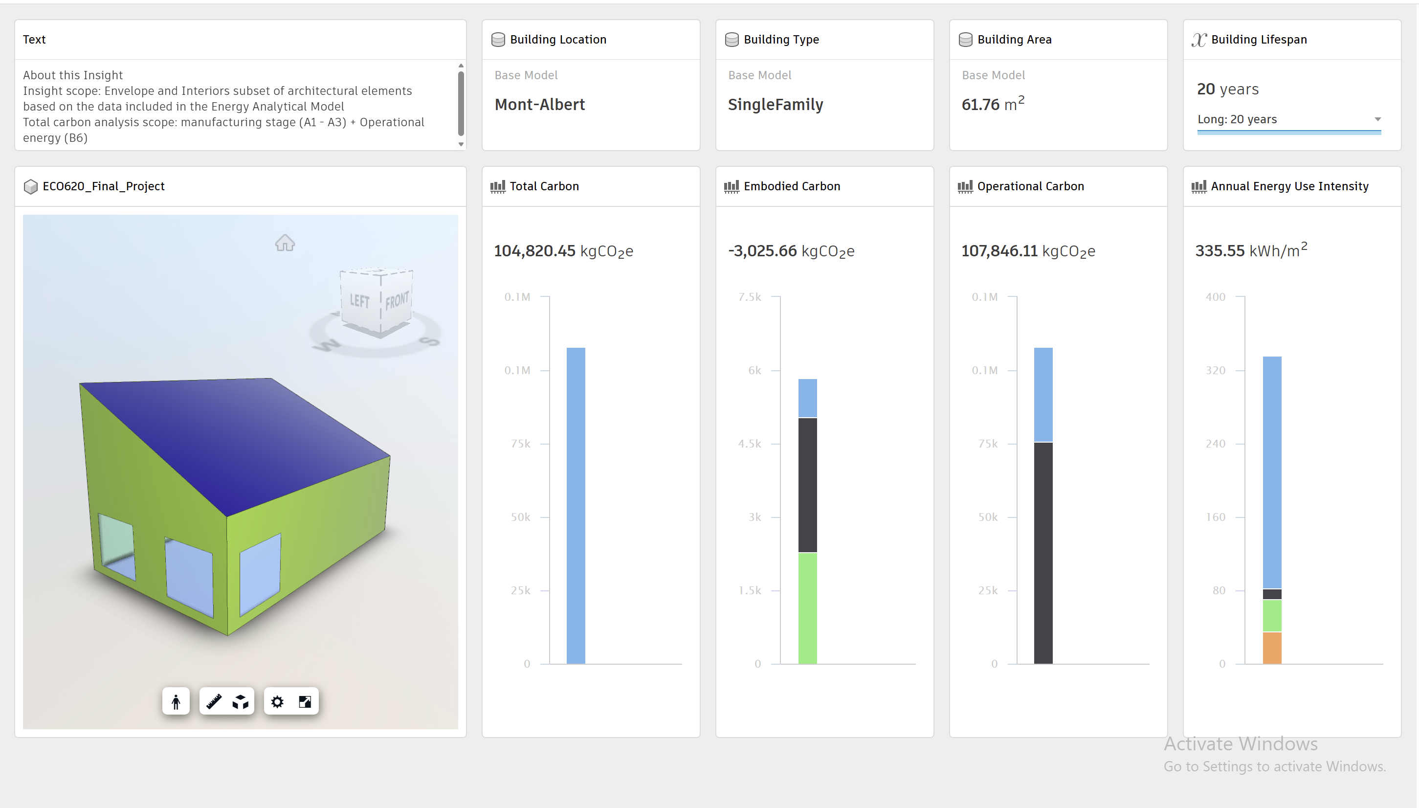 Embodied carbon analysis — Autodesk Insight dashboard